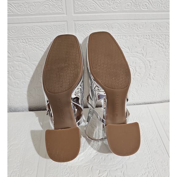 Sam and Libby Slingback Mary Jane Pumps Block Heel Womens 8 Silver - Picture 9 of 12